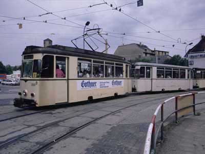 Jena Tw 098 mit Beiwagen 202 und 102, Holzmarkt, 1.7.1991